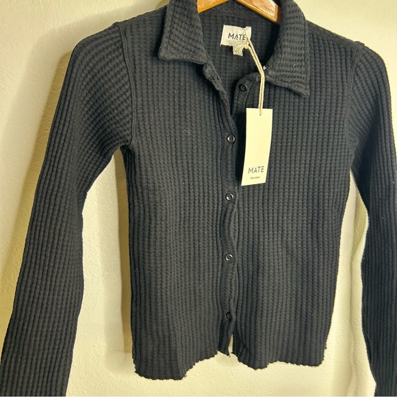 NWT MATE The Label 100% Organic Cotton Waffle Button Down Cardigan Black XS - Picture 3 of 14